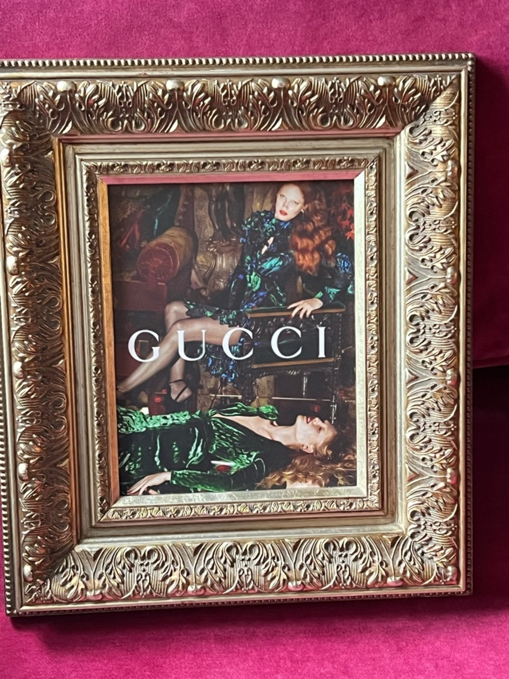 🆕 GUCCI PRINT Framed Art Home Decor 8” x 10” picture thick gold brass frame